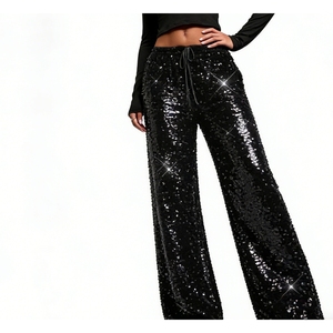 <span class=keywords><strong>Pantalon</strong></span> large en <span class=keywords><strong>velours</strong></span> à paillettes pour femme - <span class=keywords><strong>Pantalon</strong></span> de soirée à nouer à la taille Sehe Fashion - Product Image 2