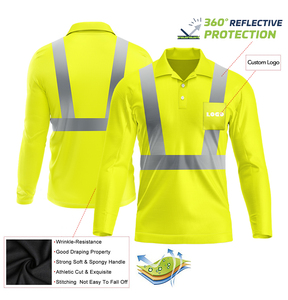เสื้อโปโลแขนยาวสะท้อนแสงสะท้อนแสงสะท้อนแสงสูงอุปกรณ์เสื้อทำงานสีเขียวเรืองแสง - Product Image 2