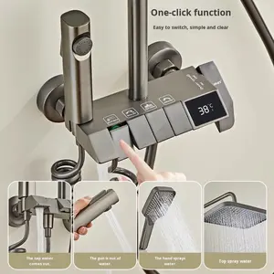 Robinet de baignoire thermostatique mural avec noyau de valve en céramique et ensemble de douche en métal - Product Image 2