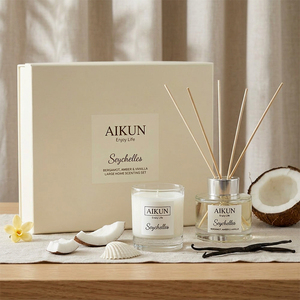 Aikun <b>Large</b> Home Scenting <b>Gift</b> Set With Glass Candle Reed Diffuser Bergamot Amber Vanilla Fragrance For Bedroom Living Room - Product Image 1
