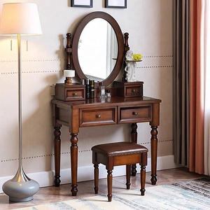 Modern <strong>Walnut</strong> Brown Makeup Vanity Set Standing Lighted Mirror Stool Turned Legs Bedroom <strong>Dressing</strong> <strong>Table</strong> for Bathroom/Living Room - Product Image 2