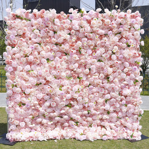 Mur de fleurs artificielles sur mesure luxueux et de haute qualité, rose et blanc, pour mariage - Product Image 3
