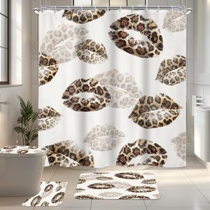 Ensemble de <span class=keywords><strong>rideaux</strong></span> de douche 4 pièces Kiss Lips, imprimé léopard sauvage, polyester imperméable, tapis imprimés numériquement en 3D, accessoires, 12 crochets - Product Image 2