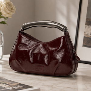 Bolso de Hombro de Cuero PU Brillante para Mujer, Bolso de Mano con Asa Metálica Curva, Bolso de Moda Diaria - Product Image 1