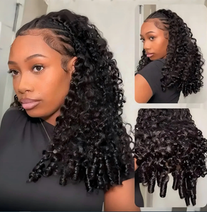 Glueless <strong>Half</strong> <strong>Wigs</strong> Upgrade 3 in 1 <strong>Half</strong> <strong>Wig</strong> With Drawstring Seamless Clip Ins Flip Over Burmese Curly Human Hair No Glue No Lace - Product Image 1