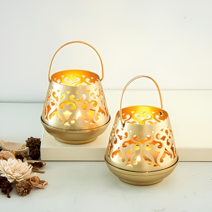 Wholesale Mini Golden Metal <b>Lantern</b> Candle Holders with Cutout Design for Home Decorations - Product Image 1