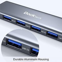 Dockteck - Hub USB 3.0 de Aluminio de 2 pies con 4 Puertos, Transferencia de Datos, Soporte para Tarjetas SD, Plug and Play
