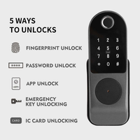 Serrure de porte intelligente extérieure Tuya WiFi IP65 étanche en alliage d'aluminium avec déverrouillage par empreinte digitale, mot de passe et carte, serrure de jante intelligente Ttlock