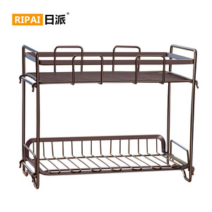 Ripai Double Layer Iron <b>Storage</b> Rack For <b>Kitchen</b> Condiment And Glassware Countertop Organizer With Wooden Lid M Size - Product Image 3