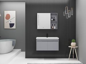 Mueble de baño de pared de aleación de <span class=keywords><strong>aluminio</strong></span> de tocador de madera Simple moderno lavabo de cerámica integrado <span class=keywords><strong>lavadora</strong></span> de inodoro su espejo - Product Image 3