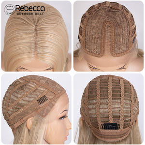 <span class=keywords><strong>Parrucca</strong></span> Sintetica Lace Front di Alta Qualità, Resistente al Calore, <span class=keywords><strong>Corta</strong></span> e Liscia, Ombré <span class=keywords><strong>Bionda</strong></span> per Donne di Colore - Product Image 4