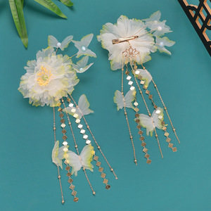 Nouvelle Fleur Verte Originale 2025, Coiffe Ethérée Hanfu, Épingle à Cheveux à Pompon Style Ancien, Accessoire Cheveux à Clipser en Soie avec Fleur - Product Image 3