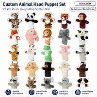 Marionnette à main en peluche animale, 25 styles, douce, éducative, poupée en peluche, cadeau, OEM, ODM, sur mesure, vente en gros, fabricant