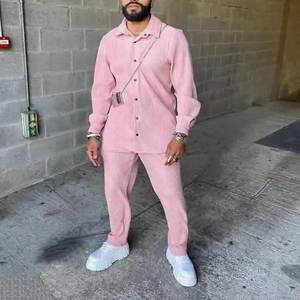 पुरुषों की S-3XL लंबी आस्तीन ठोस कॉर्डरॉय ने वसंत शरद ऋतु के आकस्मिक स्ट्रीटवियर फैशन के लिए शर्ट और पैंट के दो टुकड़े सेट - Product Image 2