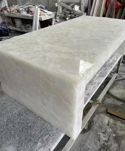 Vente chaude translucide âge <span class=keywords><strong>de</strong></span> <span class=keywords><strong>glace</strong></span> blanc onyx pierre cuisine îlot dalle personnalisé rétro-éclairé pur blanc onyx marbre tables basses - Product Image 4