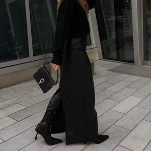 Automne hiver à la mode mode Femme Mujer sirène jupes solide <span class=keywords><strong>noir</strong></span> femmes dames Faux <span class=keywords><strong>cuir</strong></span> PU Maxi <span class=keywords><strong>longue</strong></span> <span class=keywords><strong>jupe</strong></span> avec fente - Product Image 3