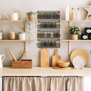 Scaffale di stoccaggio del condimento del supporto della parete di 4 livelli all'ingrosso, organizzatore metallico degli scaffali del barattolo della spezia d'attaccatura della <span class=keywords><strong>cucina</strong></span> - Product Image 3