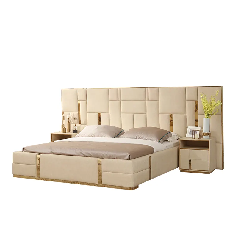 Latest Modern Italian Design Oversize Luxury Leather Upholstered King Size Modern Bedroom Furniture