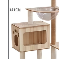 Arbre à chat multi-niveaux en bois avec tour de griffage, nid en peluche, capsule spatiale en acrylique et échelle en sisal pour chats d'intérieur