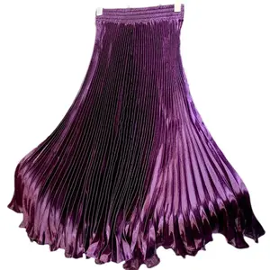 กระโปรงเต้นรำเอวสูงความยาวปานกลางยาว1เมตรผ้าซาตินสีสันสดใสสะท้อนแสงพร้อมดีไซน์หลายจีบหางปลา - Product Image 5