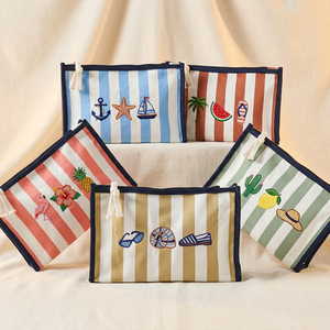 <span class=keywords><strong>Pochette</strong></span> de maquillage à motifs rayés brodés, prête pour les vacances, avec fermeture éclair - Product Image 6