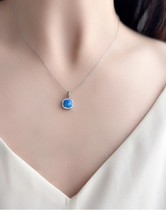 Collar con Colgante de Ópalo Azul Cuadrado en Plata de Ley S925 con Baño de Rodio, Adorno de Circonitas, Inspirado en el Océano, Moderno, para Mujer - Product Image 4