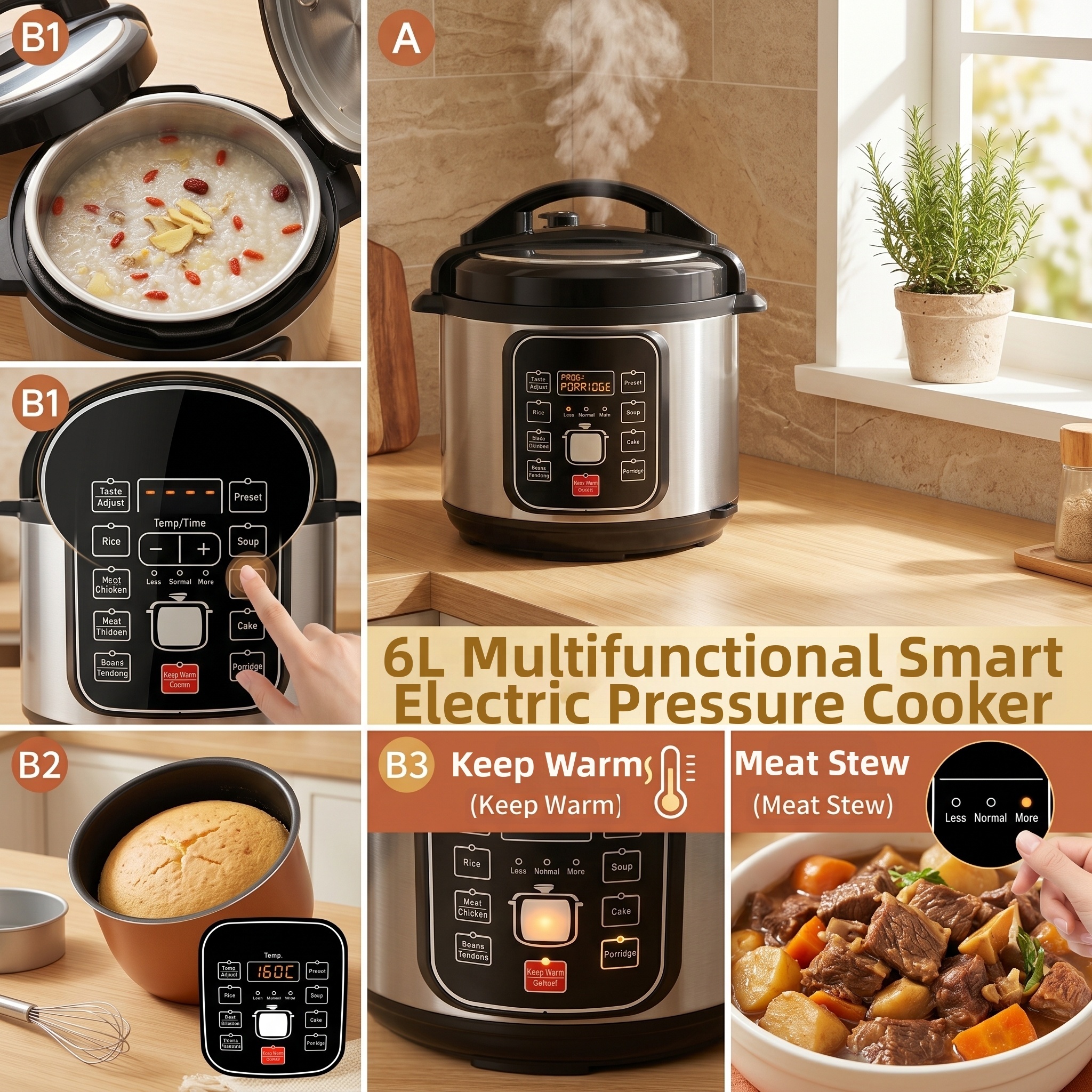 6L Smart Electric Rice Cooker – Stainless Steel Non-Stick Cooker with LED Digital Display - View 2