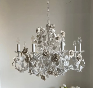 Lampadario in ceramica bianca 8 luci in ferro battuto forgiato a <span class=keywords><strong>mano</strong></span> - Product Image 1