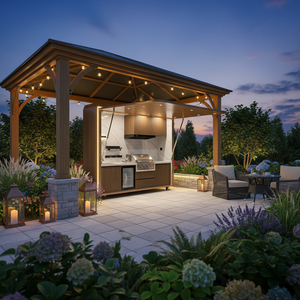 Modern Portable Outdoor <strong>Kitchen</strong> <strong>Unit</strong> 8-Burner BBQ Grill 58L Fridge <strong>Sink</strong> Backsplash Acrylic Finish Drawer Slide Hinge Locking - Product Image 2