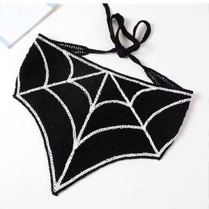 Pañuelo Triangular Q&Y para Halloween, Accesorios para el Cabello, Tejido con Patrón de Telaraña Negra, Calaveras y Boo, Pañuelo de Ganchillo para Festivales - Product Image 5