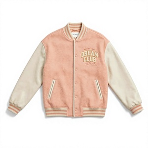 Suede PU Leather Quilted Windproof Varsity Jacket with Embroidered Logo Zipper Closure Unisex Autumn - Product Image 1