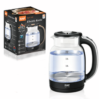 Bouilloire électrique RAF R.7200 1500W en verre, chauffe-eau 2.0L grande capacité, ébullition rapide, base pivotante à 360°, appareil pour thé et café