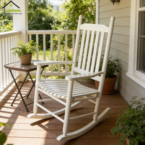 Fauteuil à bascule classique à dossier à lattes, en bois massif blanc, avec accoudoirs, confortable pour la maison, idéal pour les fêtes et les loisirs - Product Image 2