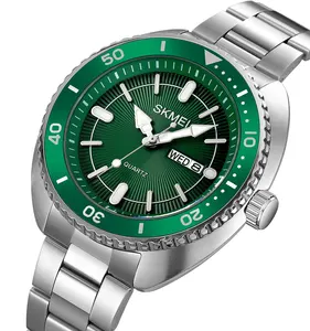 SKMEI 2256 녹색 얼굴 손목 남성용 스테인레스 스틸 시계 럭셔리 쿼츠 시계 및 팔찌 세트 남성 디자이너