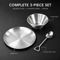Ensemble de 3 bols à dessert écologiques en acier inoxydable avec cuillère et coupelle à sauce – Lavable au lave-vaisselle, durable pour la restauration commerciale