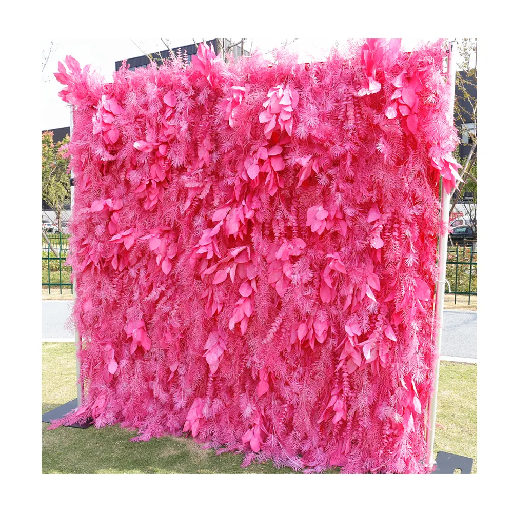 Luxury silk flowers high quality panel artificial flores 5d mist grass feathers ostrich pampas grass wall for wedding decoration