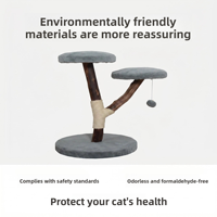 Arbre à chat tout-en-un en bois de frangipanier avec nid pour chat, griffoir en sisal de fabrication directe avec double plateforme de repos pour chats d'intérieur