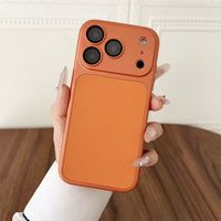 Coque de téléphone Lichicase en cuir de litchi et TPU, nouveau design avec grande fenêtre, pour iPhone 11 12 12 Pro, couleur unie simple, coque arrière