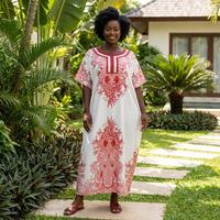 Nouvelle Robe Chic d'Été Grande Taille pour Femme, Kaftan Africain Boubou Maxi Bazin Ankara Imprimé Floral Ethnique pour les Vacances