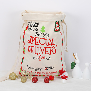 Décorations écologiques pour la maison du Nouvel An Sacs de sac de père noël en vrac en plein air Sac cadeau en toile avec cordon de serrage de noël - Product Image 2