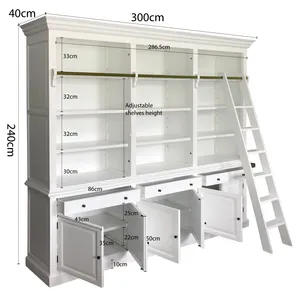 <span class=keywords><strong>Bibliothèque</strong></span> de <span class=keywords><strong>buffet</strong></span> à 3 baies avec échelle | Armoire de rangement en bois de pin massif | Meubles de <span class=keywords><strong>bibliothèque</strong></span> modernes pour la maison - Product Image 3