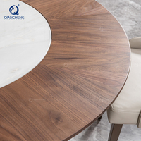 Table à manger ronde en marbre et bois avec plateau tournant, base en acier inoxydable, fournisseur de meubles pour hôtels, restaurants et maisons de luxe QIANCHENG