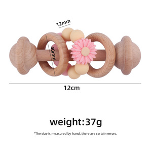 Nouveau jouet de dentition pour bébé en bois de hêtre, jouet de dentition à perles en silicone, petit jouet de dentition en silicone <span class=keywords><strong>marguerite</strong></span>, anneaux de dentition en bois pour bébé, sans BPA - Product Image 3