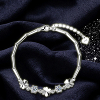 Siap Kirim Gelang Perak Sterling S925 Motif Clover Bamboo Knot dengan Moissanite VVS 1CT untuk Wanita, Perhiasan Pernikahan