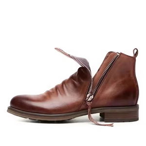 Men's Autumn Ankle Boots Anti-Slippery Dress Shoes &amp; Oxfords Denim Flat <strong>PU</strong> <strong>Leather</strong> with Button Closure - Product Image 5