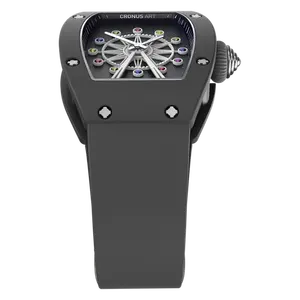 นาฬิกาข้อมือชิงช้าสวรรค์ดีไซน์ทันสมัยตัวเรือนทำจากเซรามิกประดับพลอยกระจกแซฟไฟร์นาฬิกาชั้นสูง