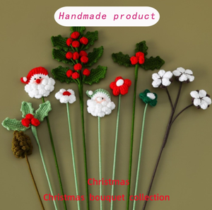 <span class=keywords><strong>Série</strong></span> de bouquets au crochet en laine transfrontalière de Noël Écologique de haute qualité Père Noël Pomme de pin et feuilles rouges - Product Image 1
