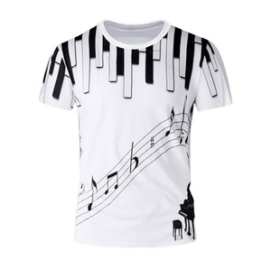 T-shirt da uomo vintage con stampa 3D di note musicali e pianoforte, manica corta - 100% poliestere ecologico, traspirante, taglie forti, moda estiva - Product Image 1