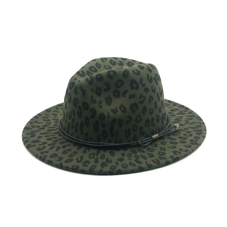 С леопардовым принтом на толстом двойная складально-веревка из шерстяного войлока зимние шапки шляпа Панама шапки для женщин
