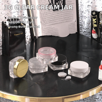 Stock disponible, vente directe d'usine, pot à crème pour les yeux en plastique PS transparent 3g, imprimé en sérigraphie, bouchon à vis, marque ALMASTER, modèle LSF-H-3109